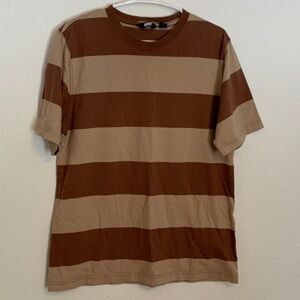 Lands' End Men's Brown and Tan Striped Short Sleeve Tee